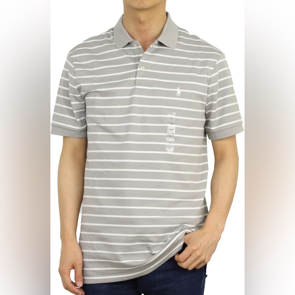 Men's  XL casual Polo by Ralph Lauren Gray/ White Striped Shirt Closet staple